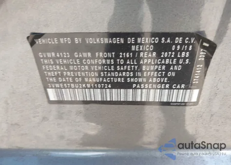 2019 Volkswagen Jetta 1.4T Sel from USA, damaged, VIN 3VWE57BU2KM110724